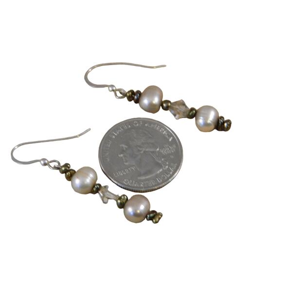 Vintage Drop Earrings Pearls Rhinestones Silver - Picture 4 of 7
